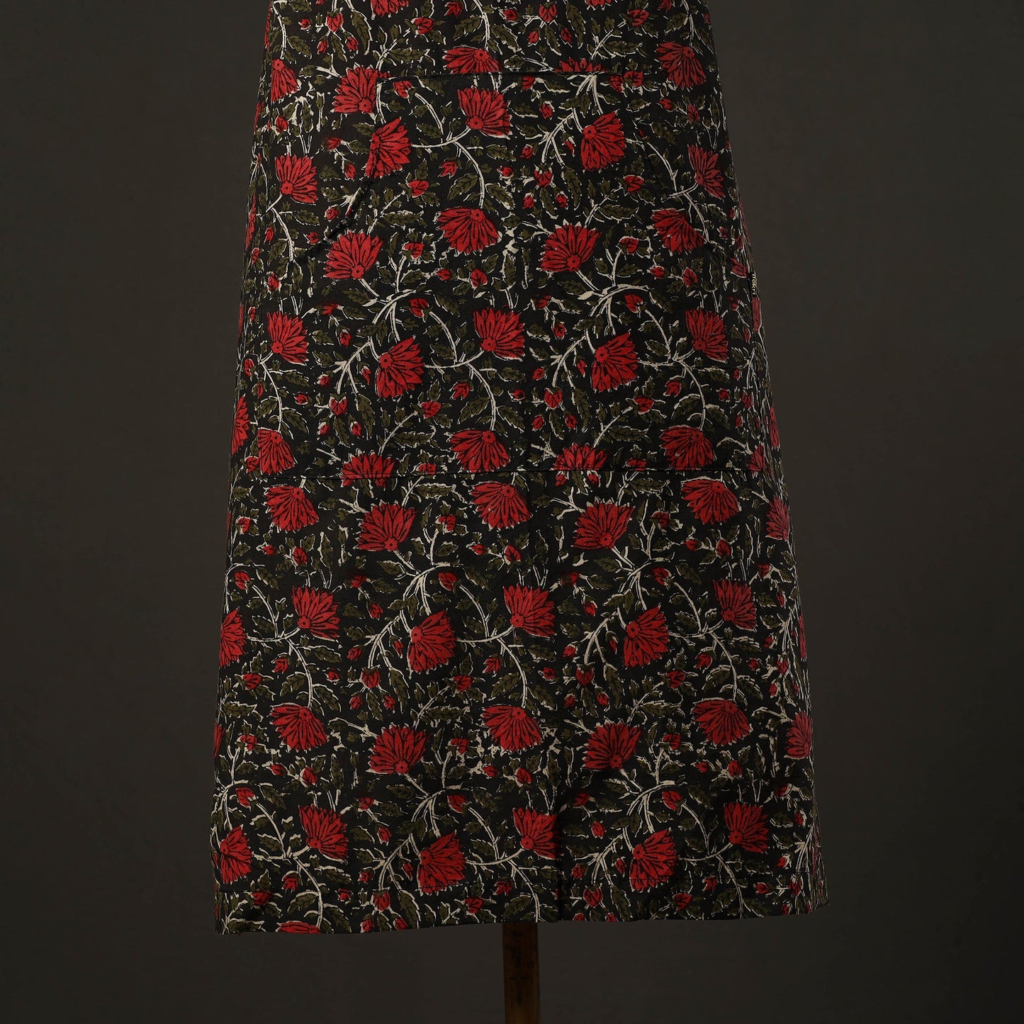 Black Bagru Block Print Cotton Apron with Pocket