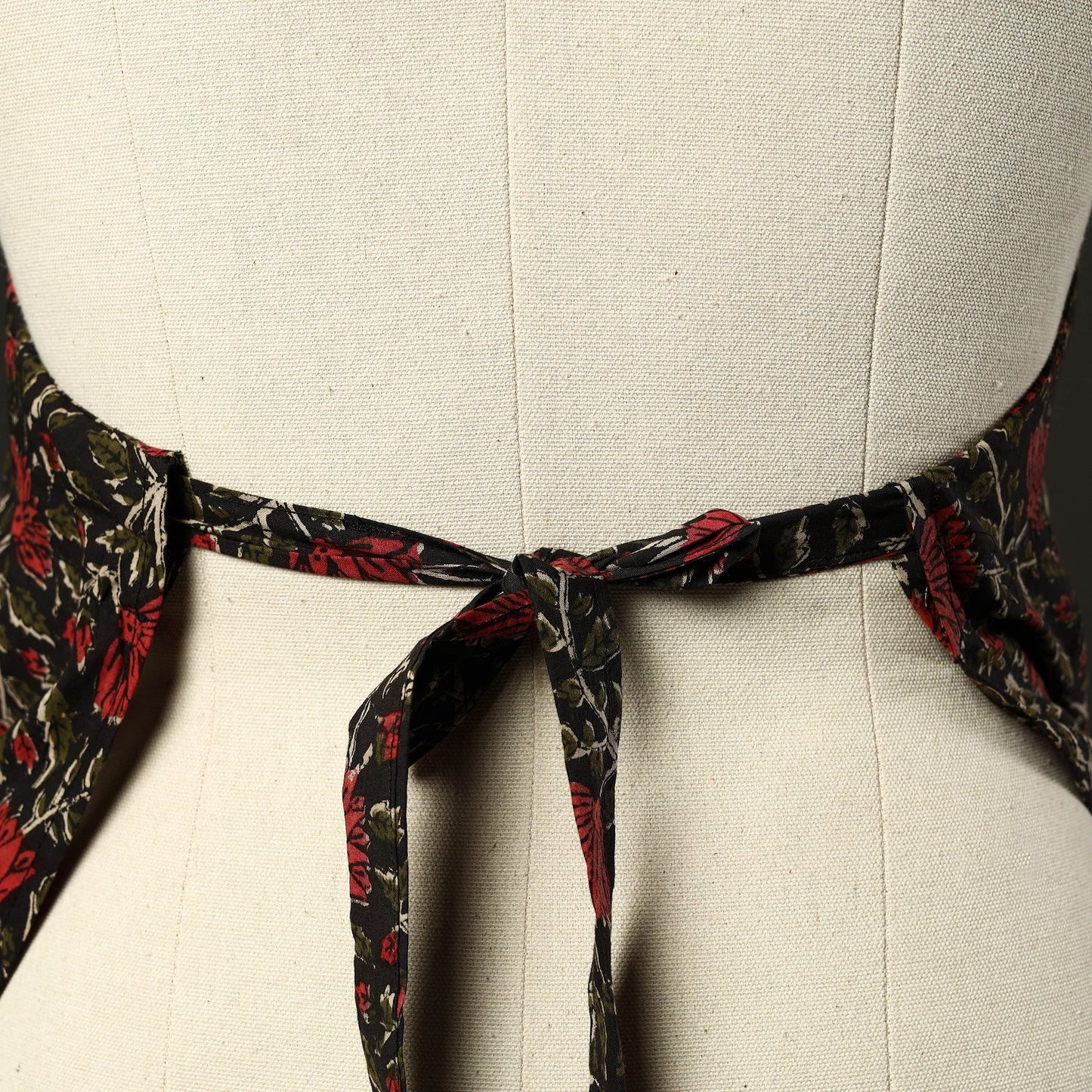 Black Bagru Block Print Cotton Apron with Pocket