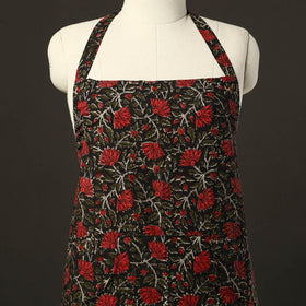 Black Bagru Block Print Cotton Apron with Pocket