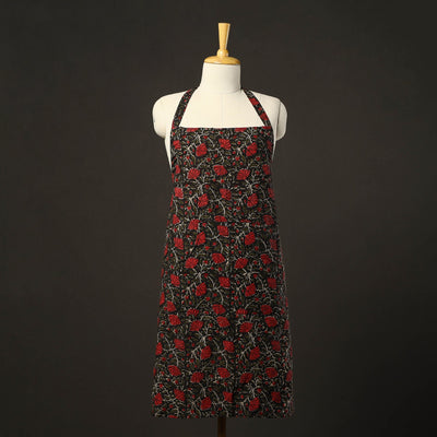 Black Bagru Block Print Cotton Apron with Pocket