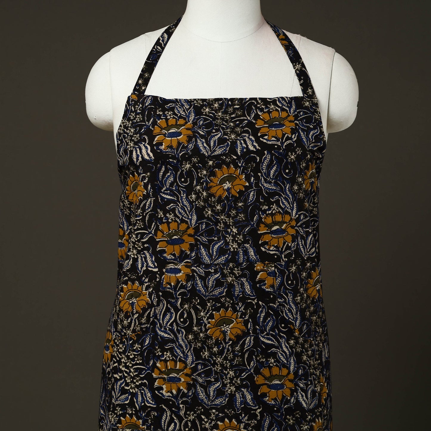 Black Bagru Block Print Cotton Apron with Pocket 