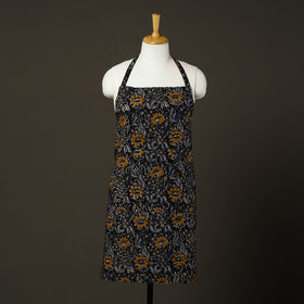 Black Bagru Block Print Cotton Apron with Pocket 
