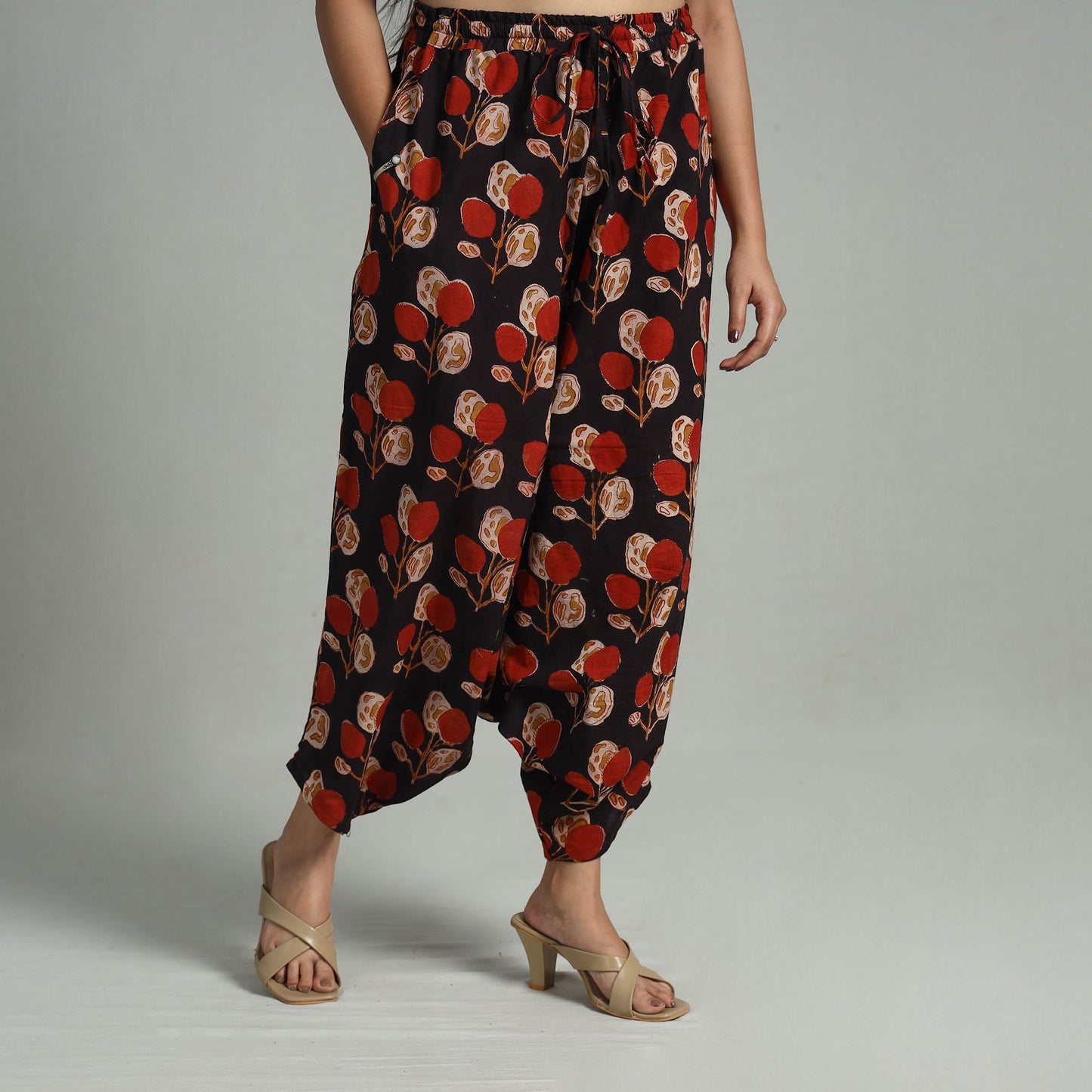 Black - bagru cotton elasticated harem pant 11 - handcrafted