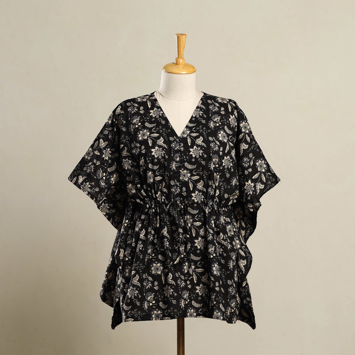 Black - bagru cotton kaftan (short) 22 - handcrafted