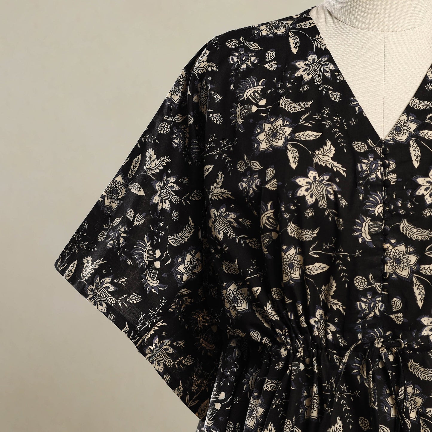 Black - bagru cotton kaftan (short) 22 - handcrafted