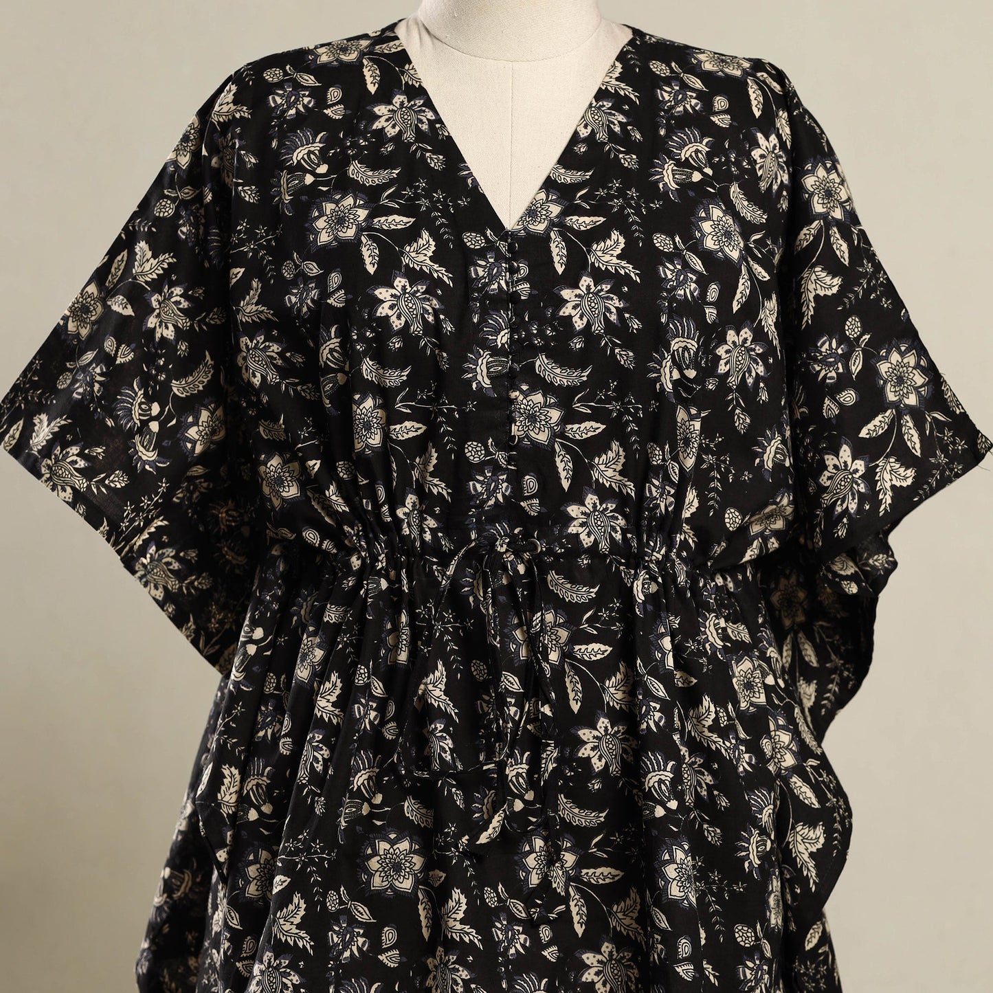 Black - bagru cotton kaftan (short) 22 - handcrafted