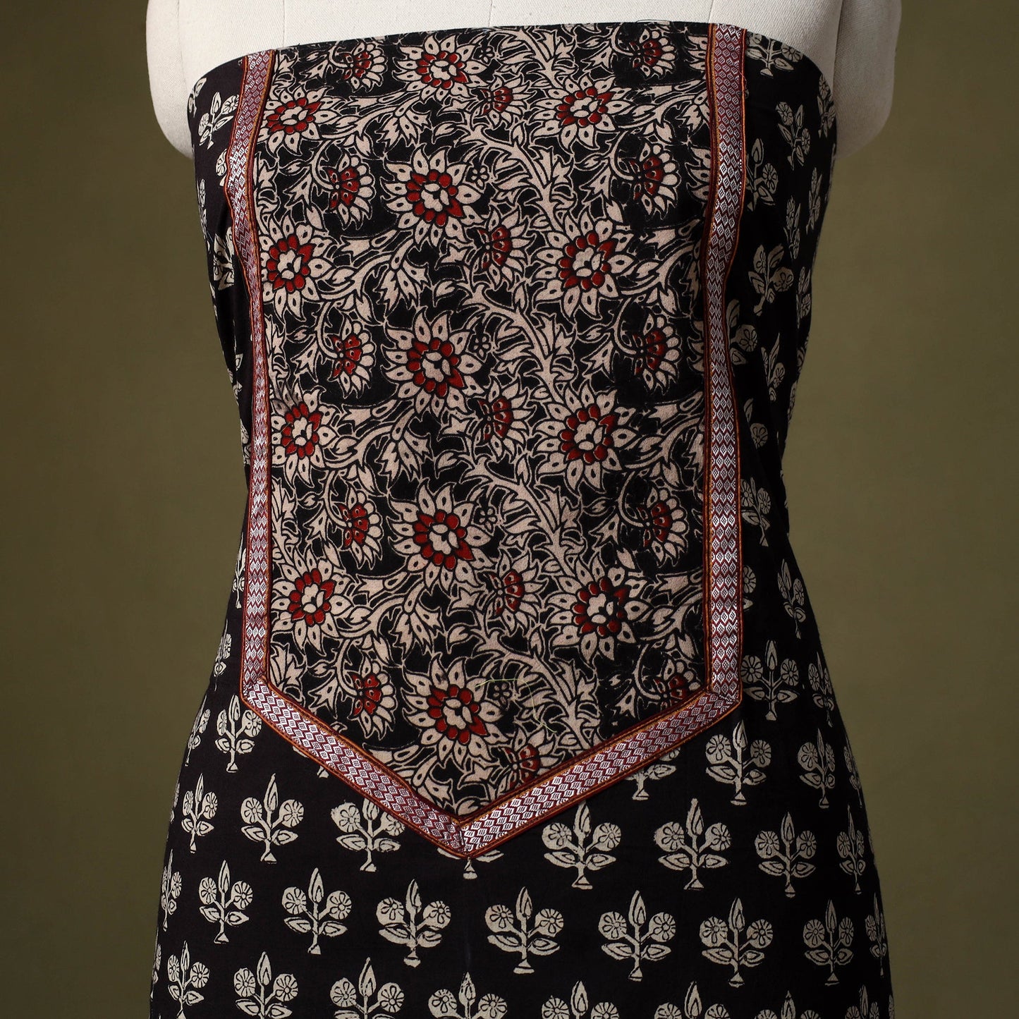 Black - bagru cotton unstitched kurta material (2.65m) 48