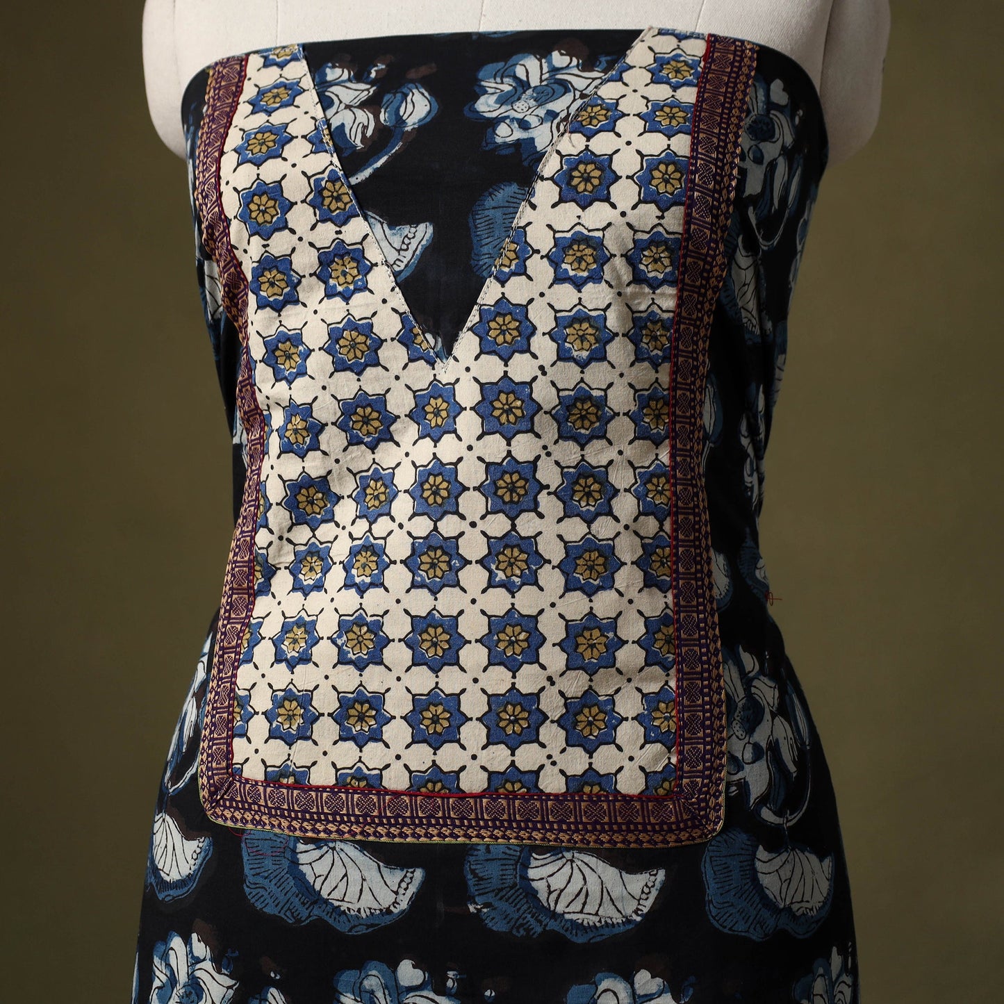 Black - bagru cotton unstitched kurta material (2.6m) 52