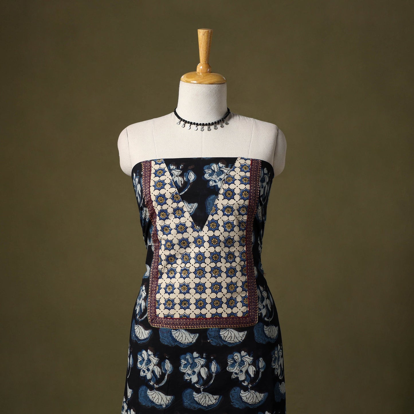 Black - bagru cotton unstitched kurta material (2.6m) 52