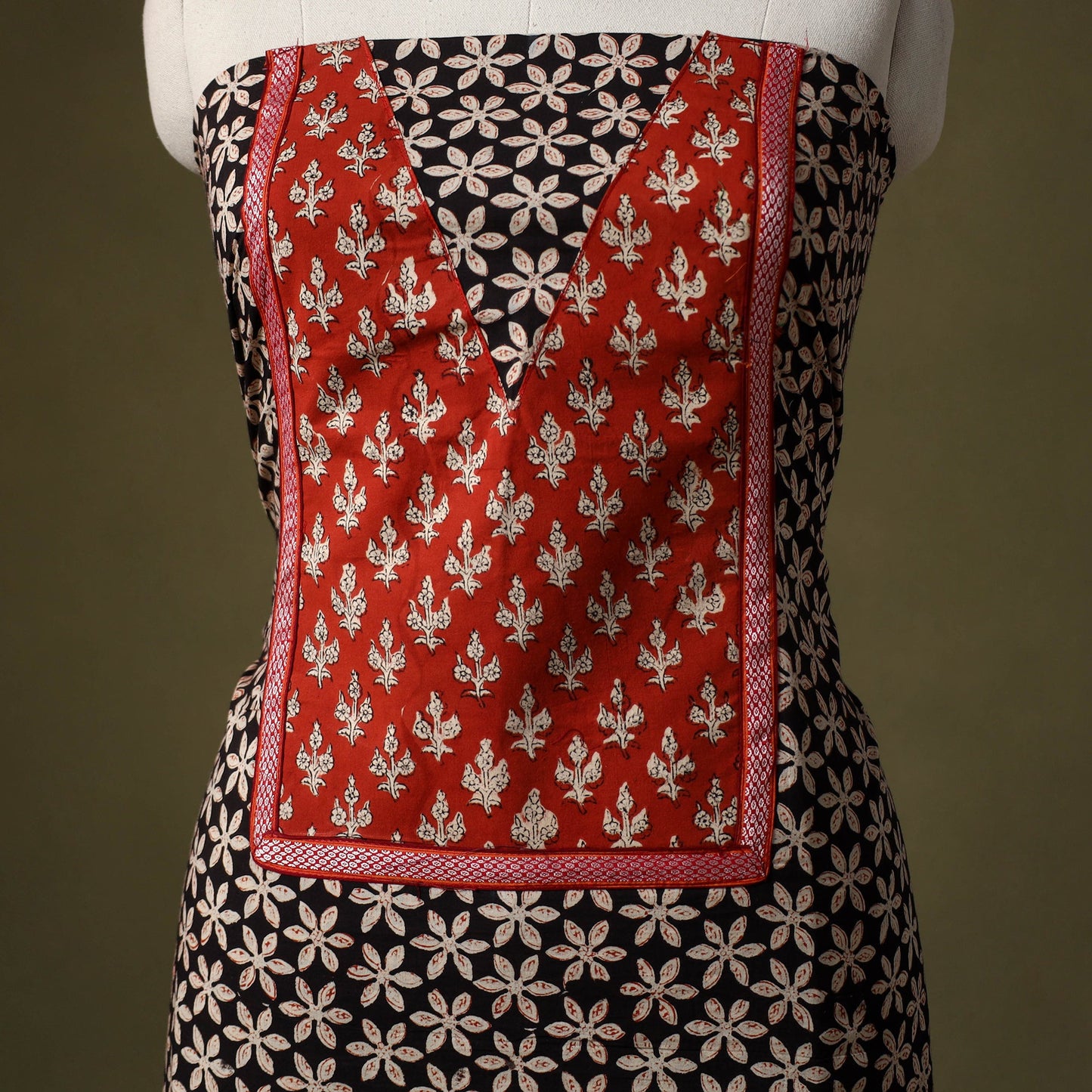 Black - bagru cotton unstitched kurta material (2.7m) 59