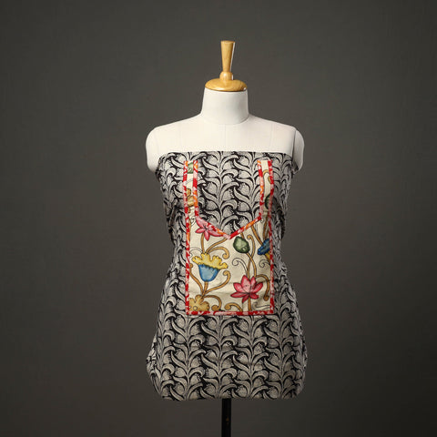 Black - Bagru Print Cotton Kurta Material with Patchwork (3m) 01