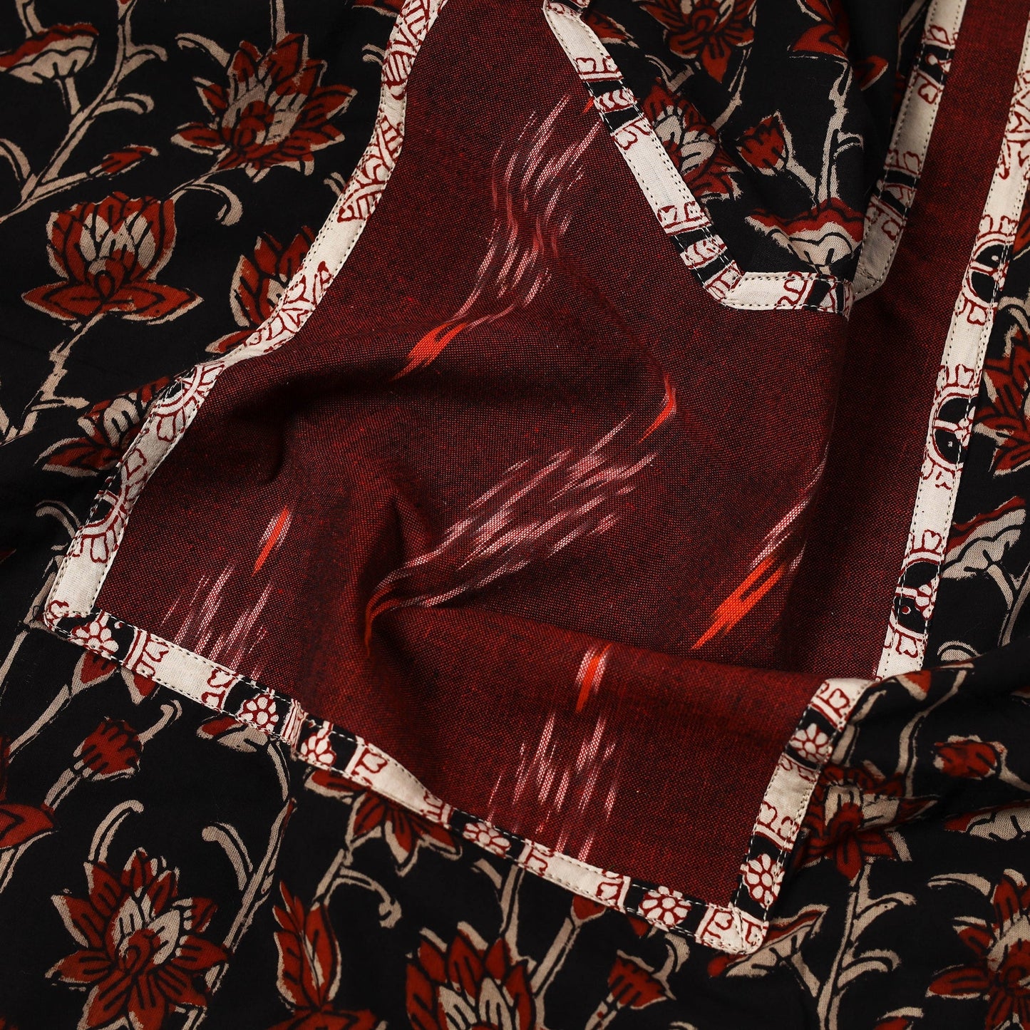 Black - bagru cotton unstitched kurta material