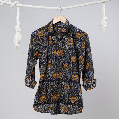 Black Bagru Dabu Block Printed Cotton Men Full Sleeve Shirt
