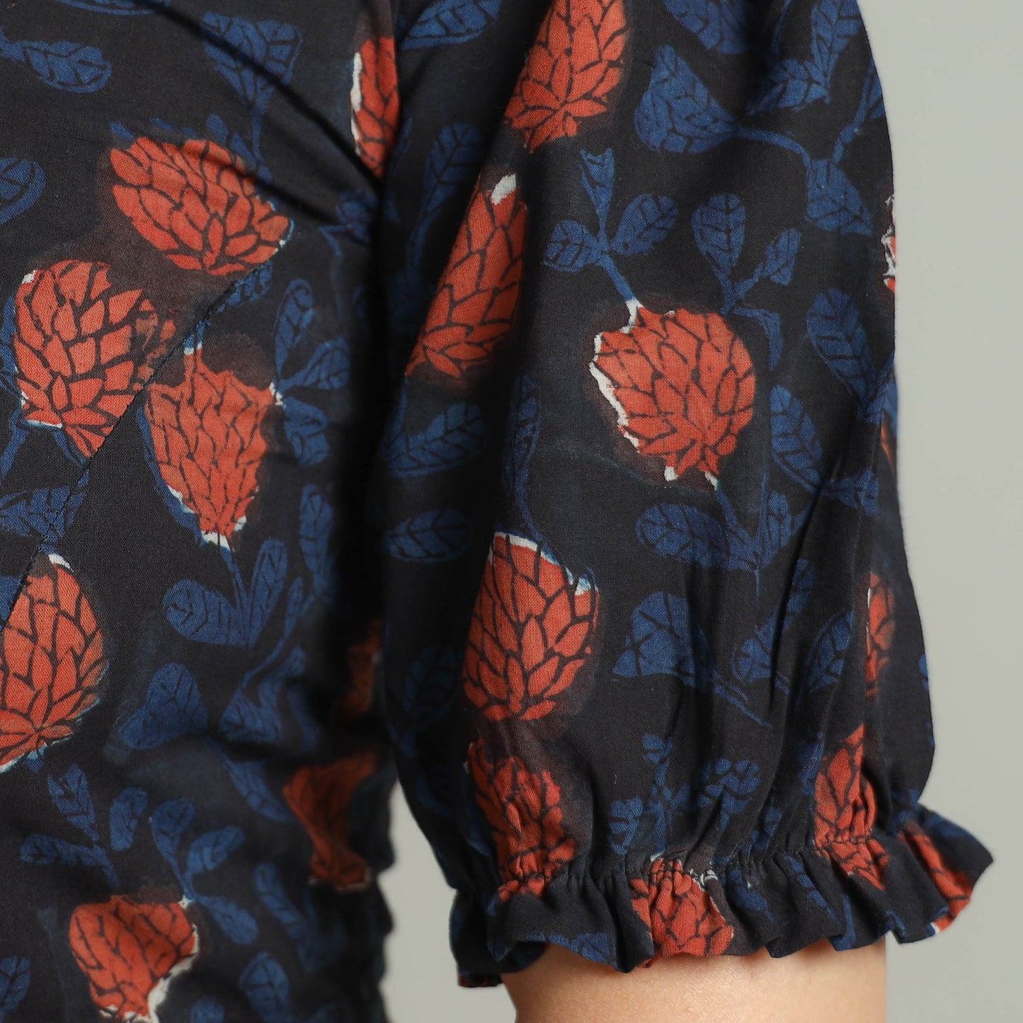 Black - Bagru Dabu Block Printed Cotton Stitched Blouse 05