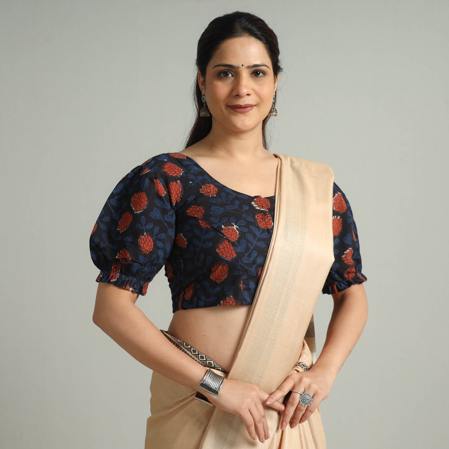 Black - Bagru Dabu Block Printed Cotton Stitched Blouse 05