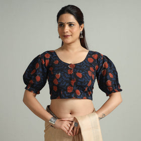 Black - Bagru Dabu Block Printed Cotton Stitched Blouse 05