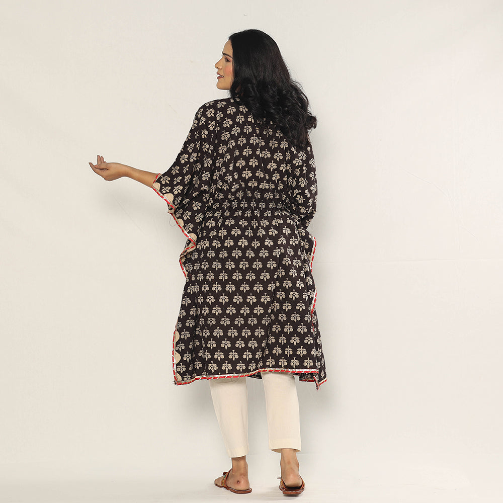 Buy Bagru Dabu Block Print Cotton Kaftan Dress