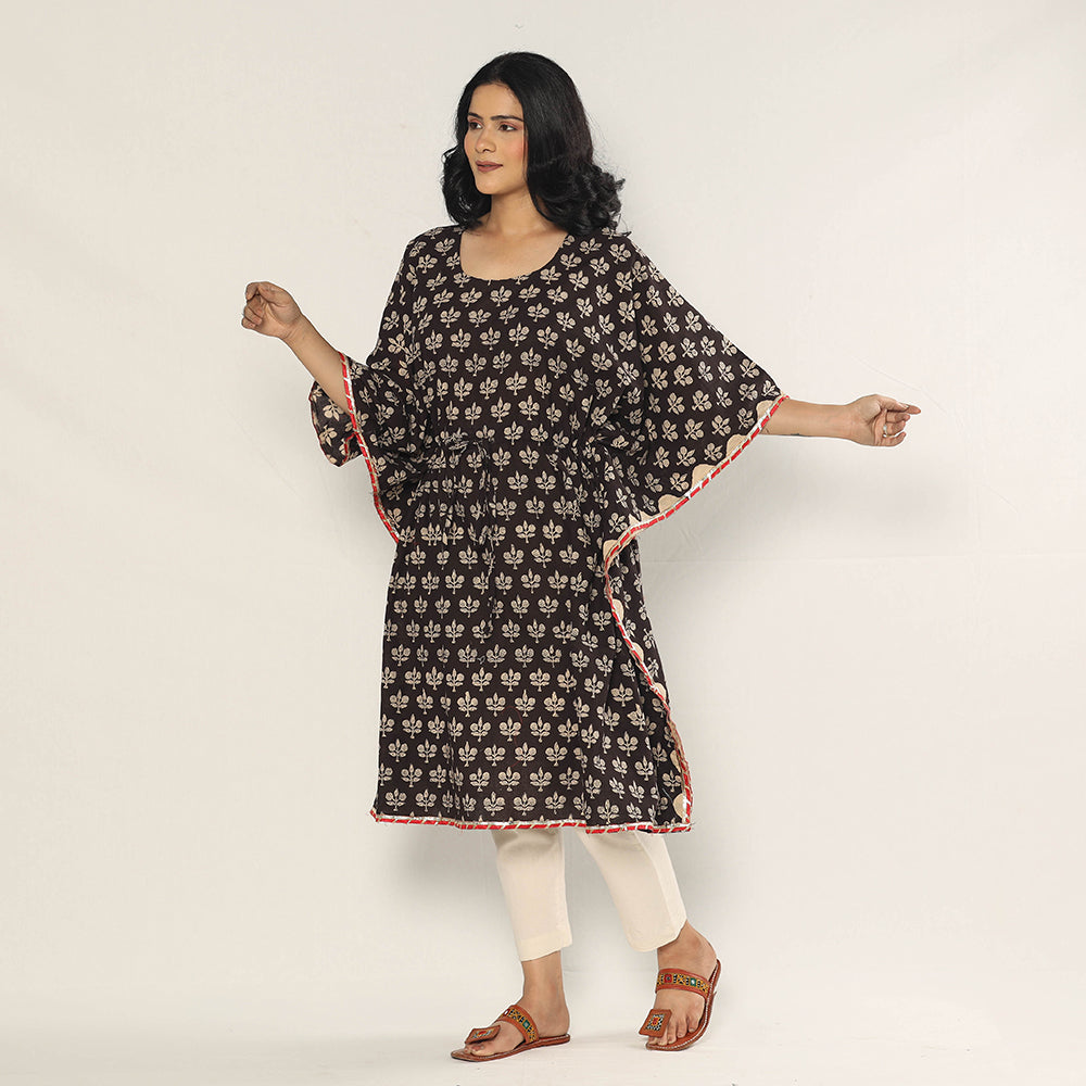 Buy Bagru Dabu Block Print Cotton Kaftan Dress