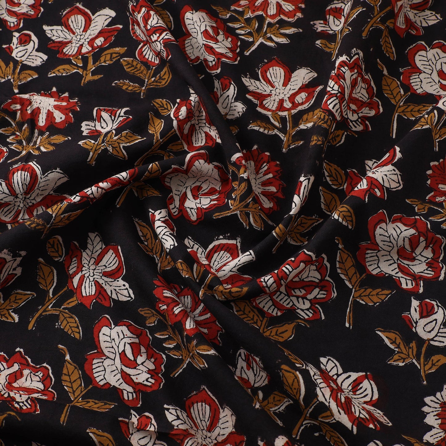  Black Bagru Dabu Print Fabric in Cotton 