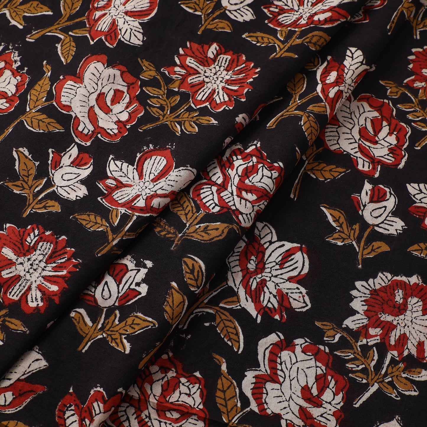  Black Bagru Dabu Print Fabric in Cotton 
