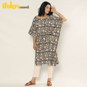 Buy Bagru Dabu Block Printing Cotton Kaftan Dress (Medium) Online l iTokri.com