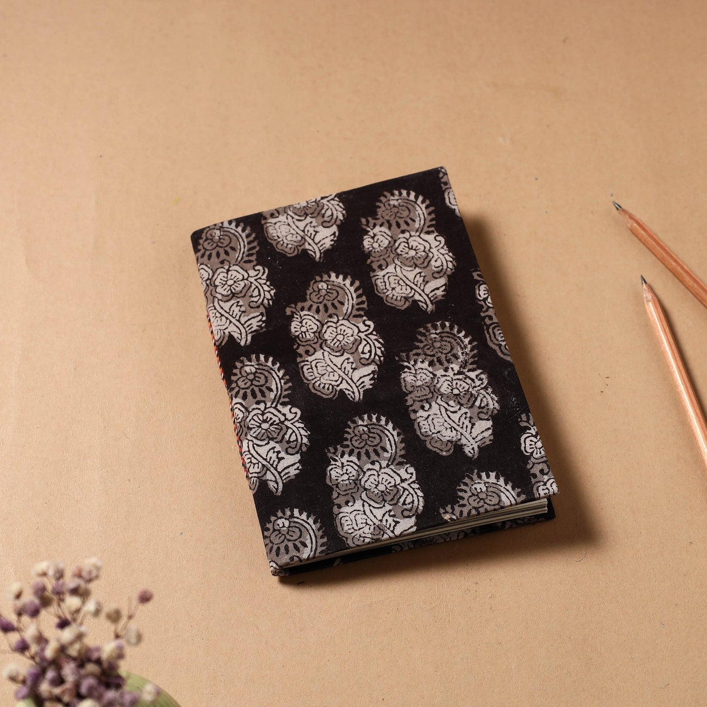 Black - Bagru Fabric Cover Handmade Paper Notebook