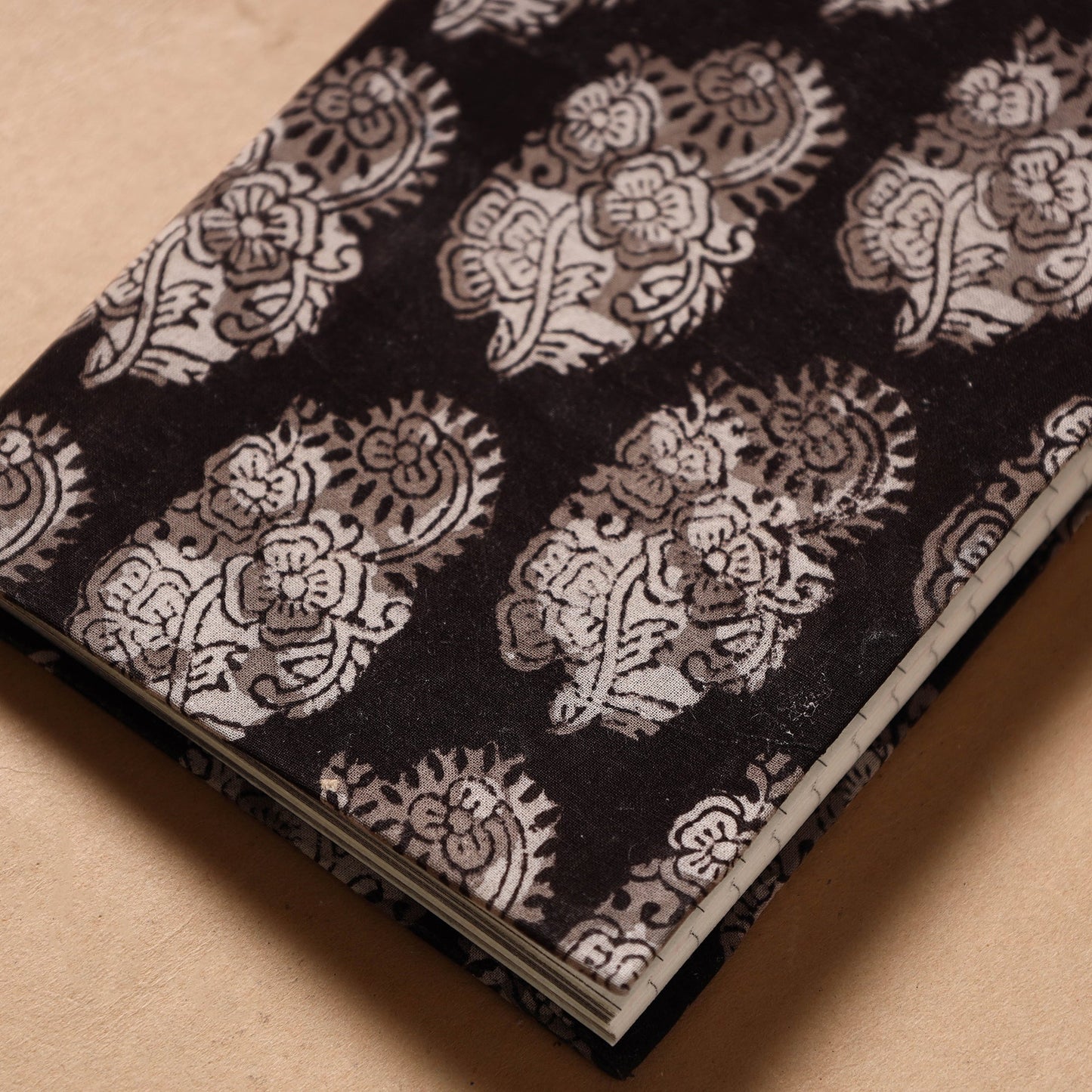 Black - Bagru Fabric Cover Handmade Paper Notebook