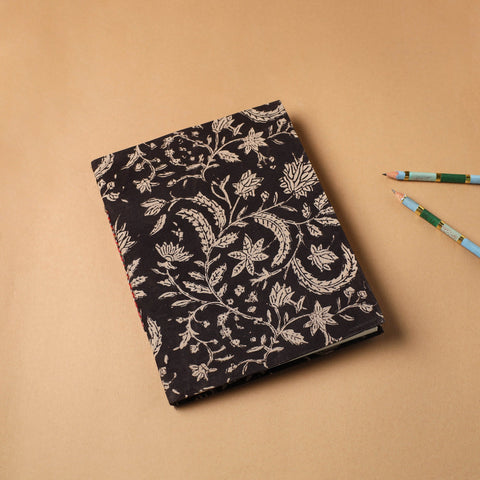 Black Bagru Fabric Cover Handmade Paper Notebook