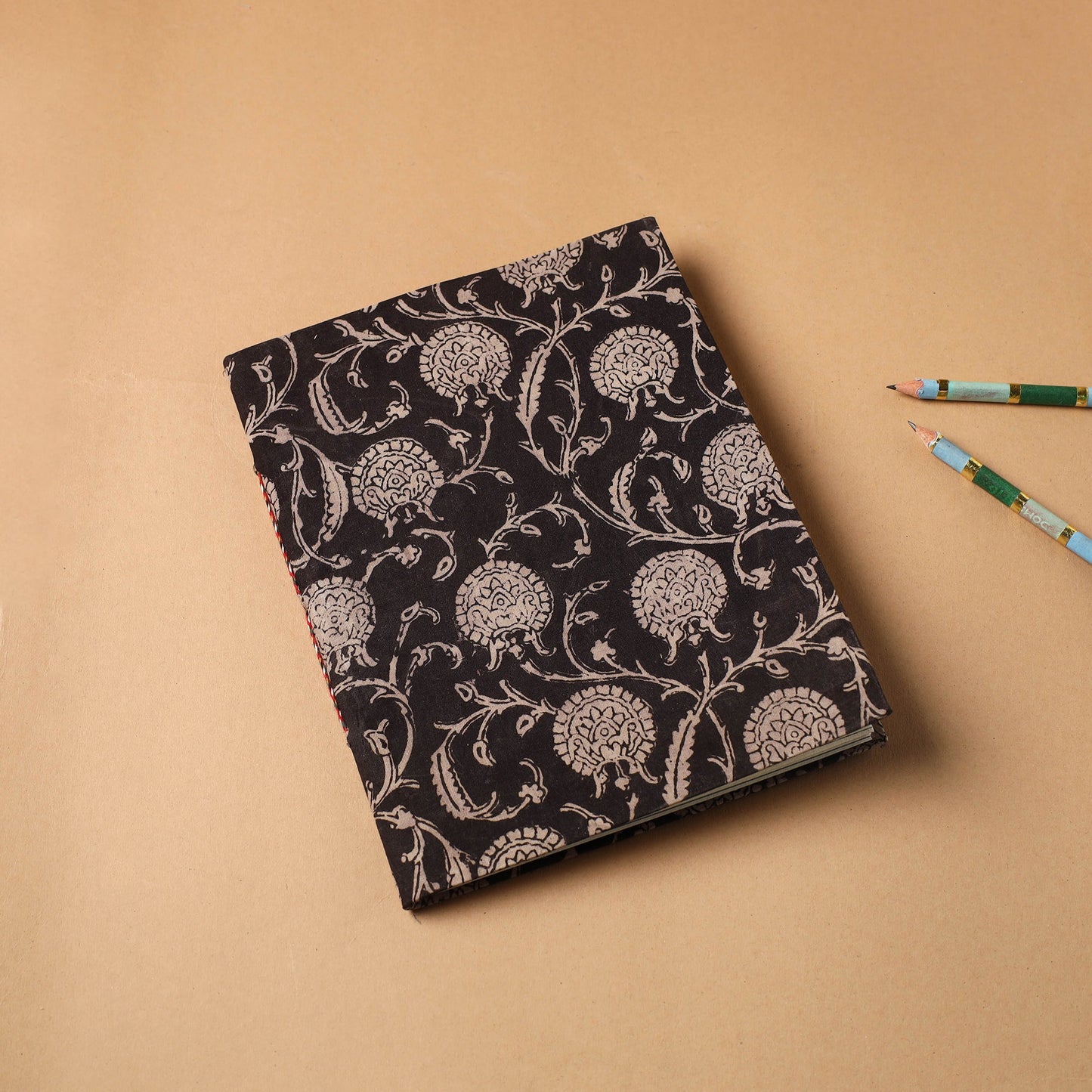 Black Bagru Fabric Cover Handmade Paper Notebook