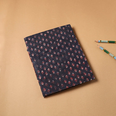 Black - bagru fabric cover handmade paper notebook (9 x 7