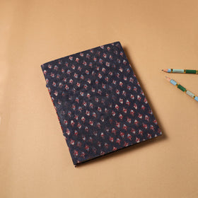 Black - bagru fabric cover handmade paper notebook (9 x 7