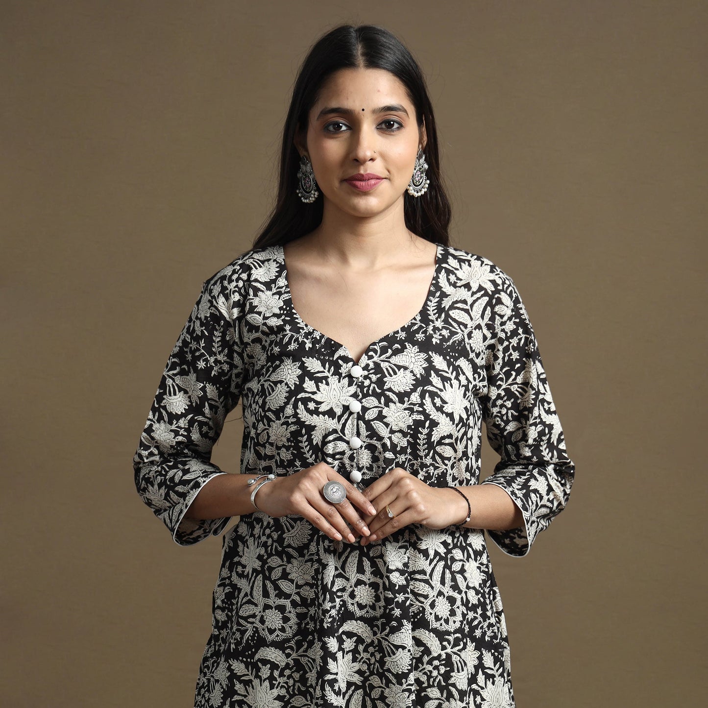 Buy Bagru Hand Block Printed Cotton A-Line Kurta Online at iTokri.com