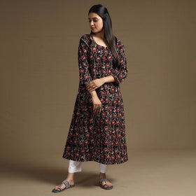  Bagru Hand Block Printed Cotton Long Kurta for Women