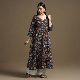  Bagru Hand Block Printed Cotton A-Line Kurta 