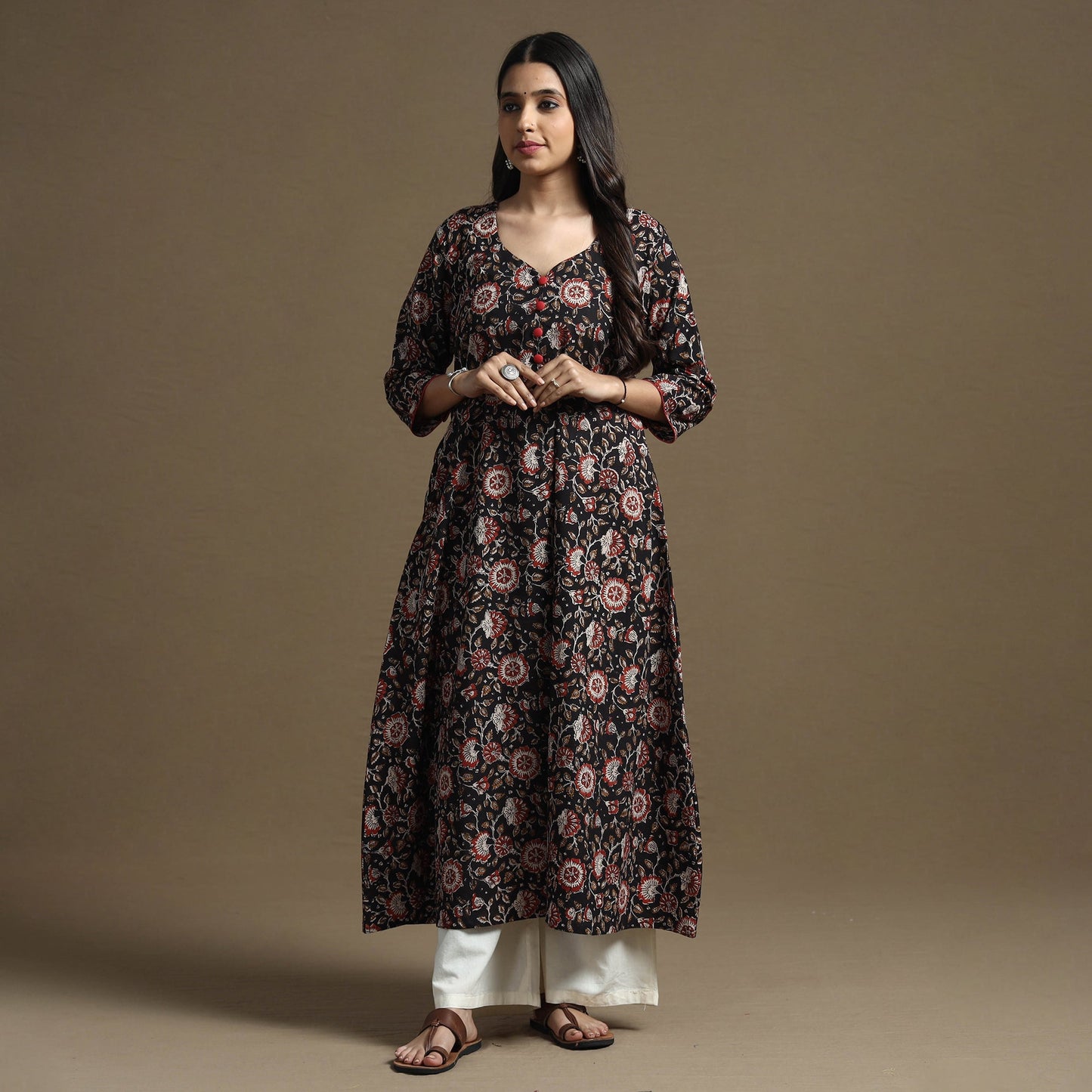  Bagru Hand Block Printed Cotton A-Line Kurta 