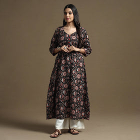  Bagru Hand Block Printed Cotton A-Line Kurta 