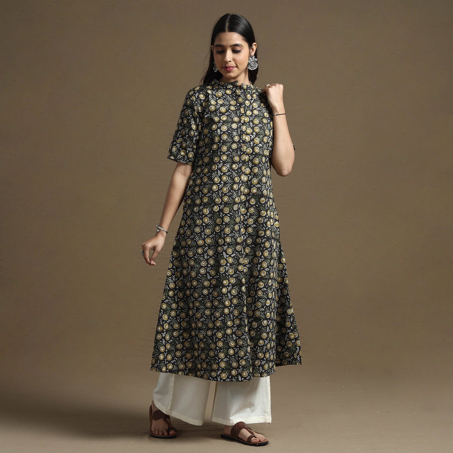  Bagru Hand Block Printed Cotton A-Line Kurta Online at iTokri.com