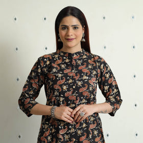 Black - Bagru Hand Block Printed Cotton A-Line Long Kurta