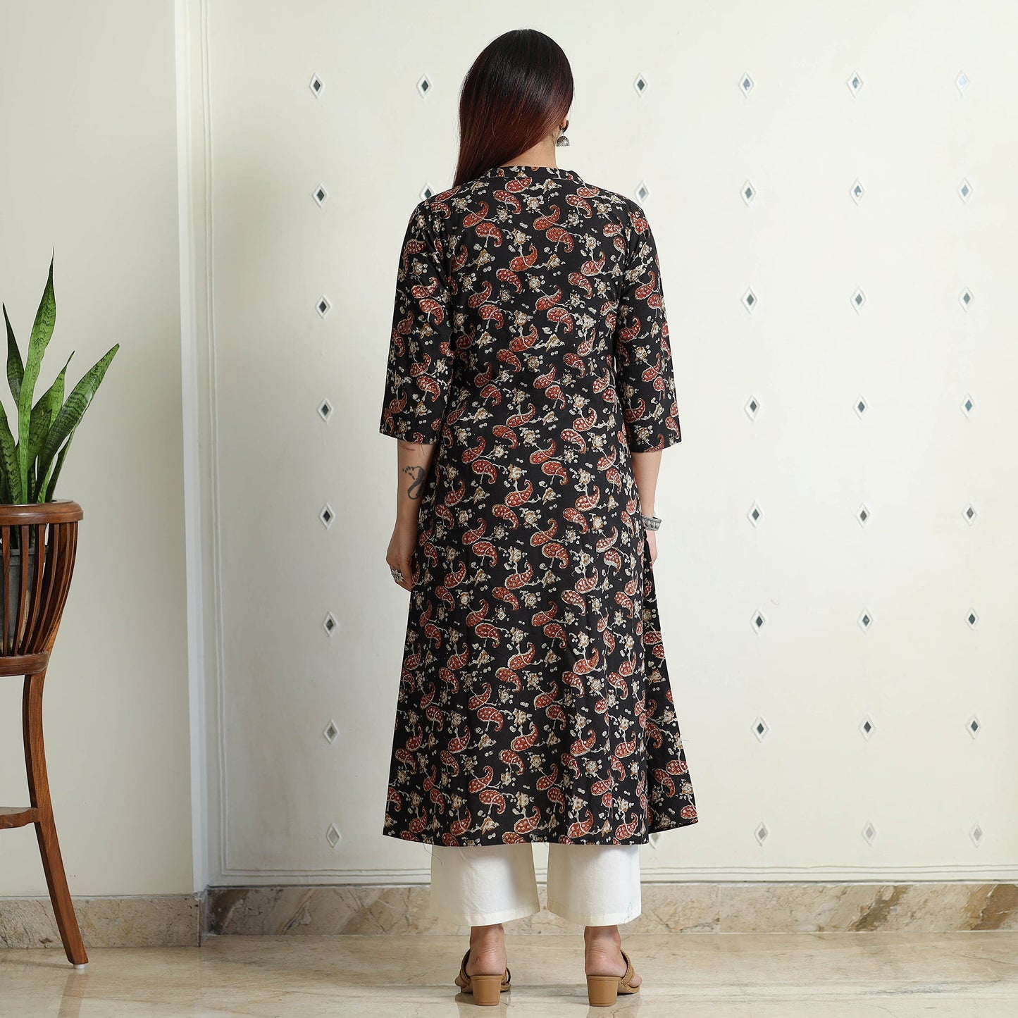 Black - Bagru Hand Block Printed Cotton A-Line Long Kurta