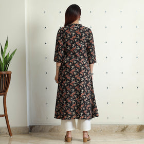 Black - Bagru Hand Block Printed Cotton A-Line Long Kurta