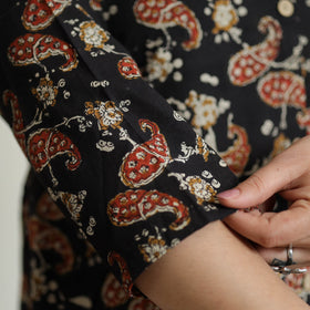 Black - Bagru Hand Block Printed Cotton A-Line Long Kurta