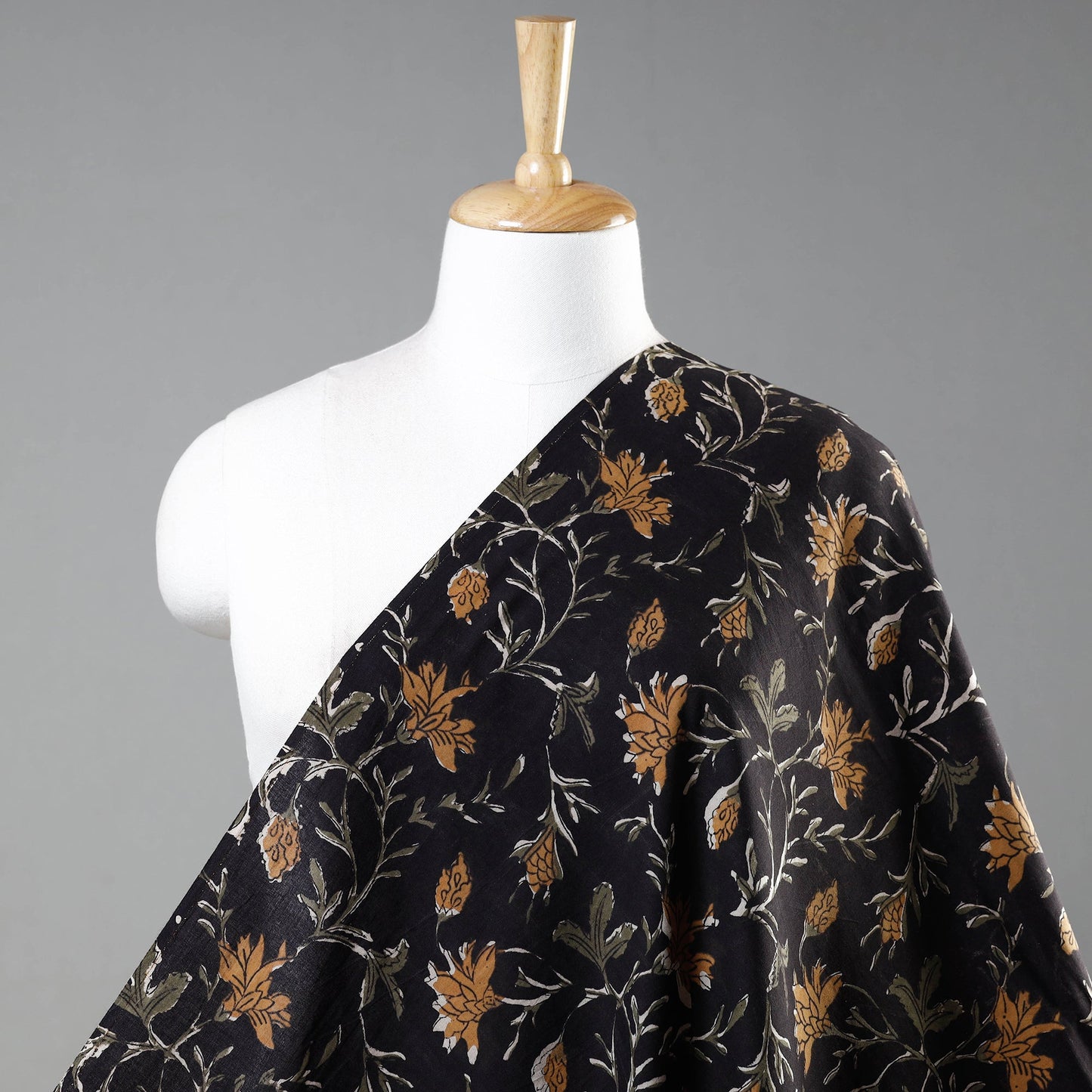 Black - bagru kalamkari block printed cotton fabric