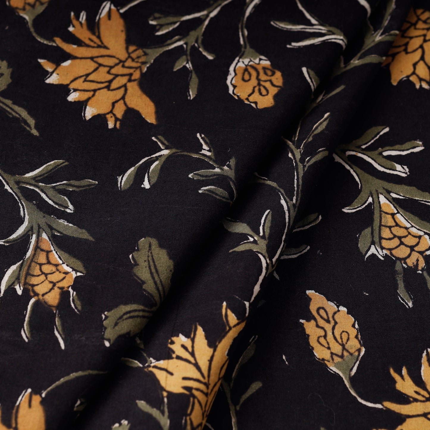 Black - bagru kalamkari block printed cotton fabric