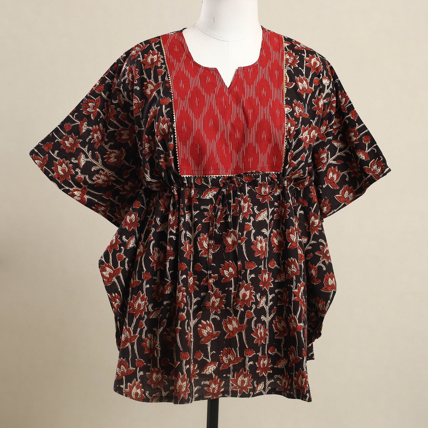 Buy Black Bagru Mosaic Fusion Cotton Kaftan