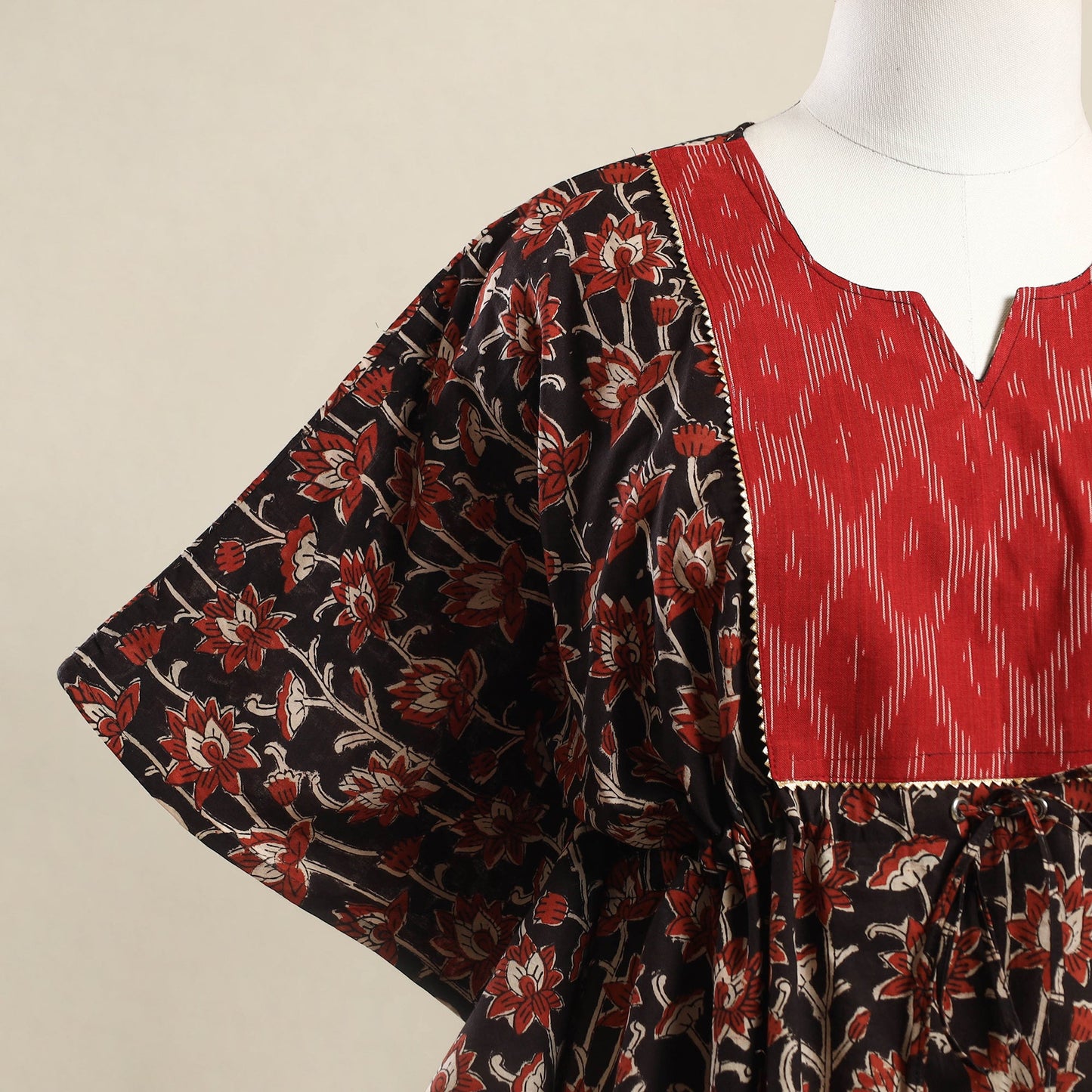 Buy Black Bagru Mosaic Fusion Cotton Kaftan