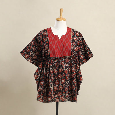 Buy Black Bagru Mosaic Fusion Cotton Kaftan