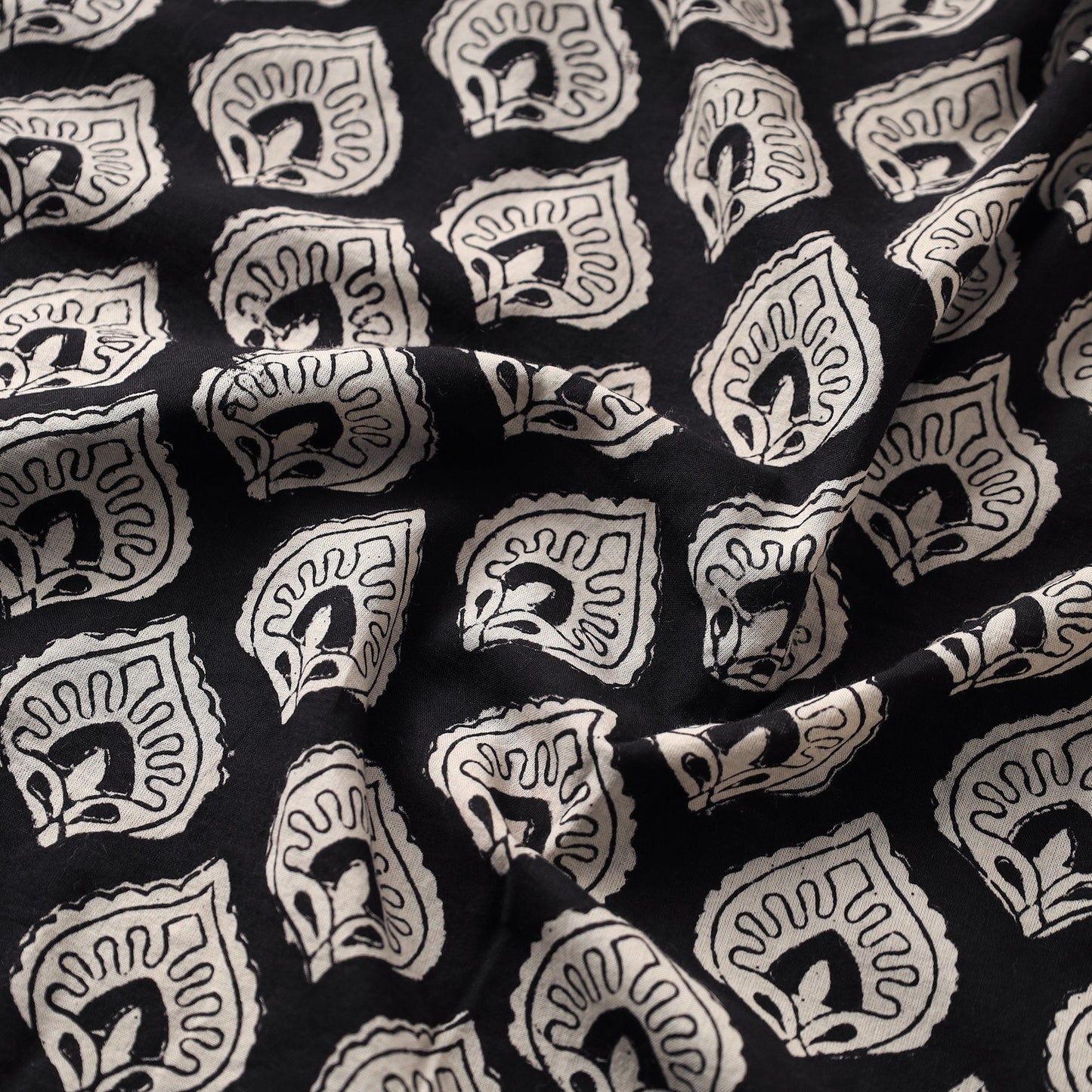 Black Traditional Bagru Print Fabric from Rajasthan