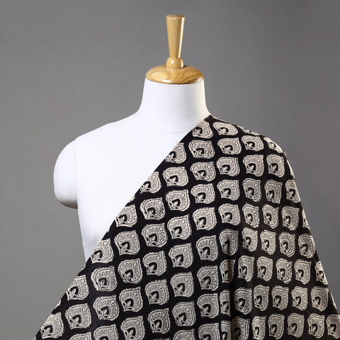 Black Traditional Bagru Print Fabric from Rajasthan