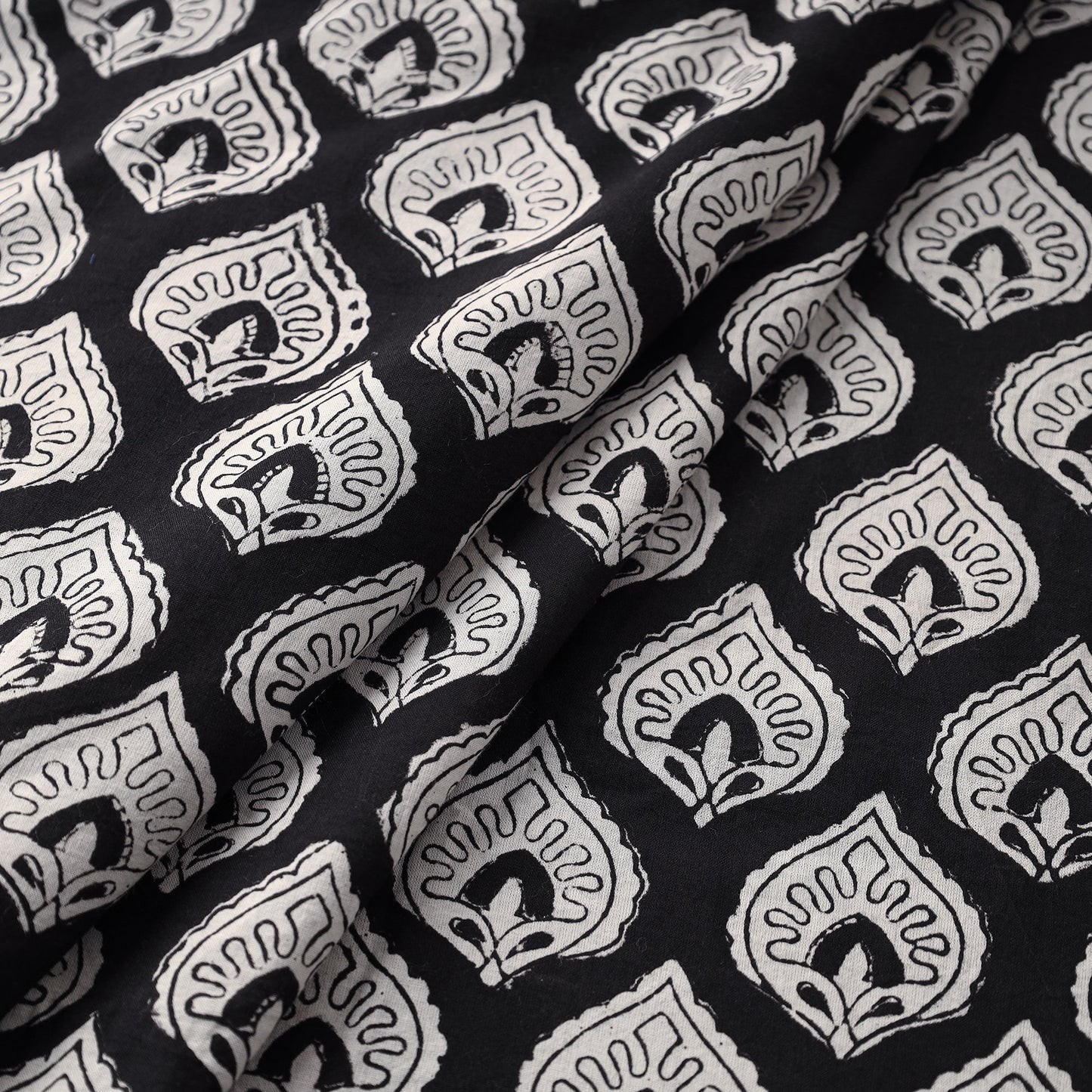 Black Traditional Bagru Print Fabric from Rajasthan