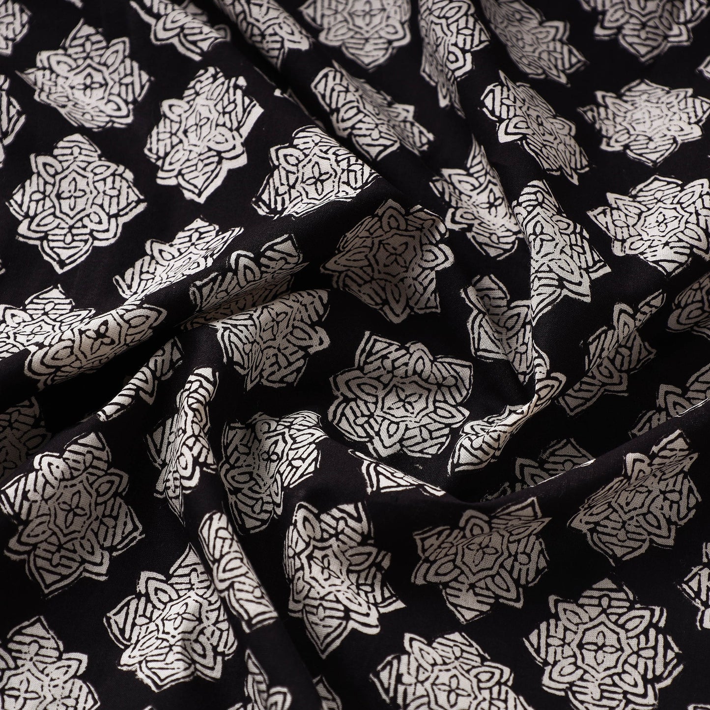 Black Bagru Block Print Natural Dyed Cotton Fabric